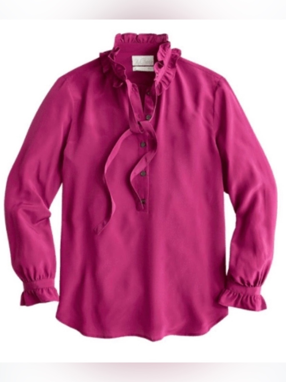J. Crew Ruffleneck 100% Silk Popover Shirt in Fresh Raspberry | 16 | NWT